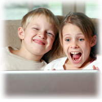 children laughing at computer